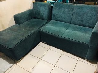 L-Shape 3-Seater Teal Sofa (issue ~ hole in the corner )