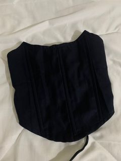 Navy blue corset top with cropped blazer