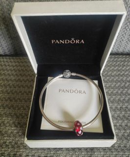 Original Pandora Bangle with Red Murano Charm