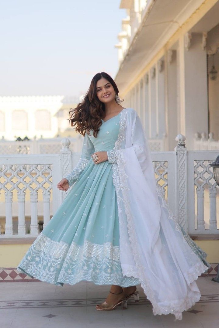 Pastel Color Gown with Dupatta