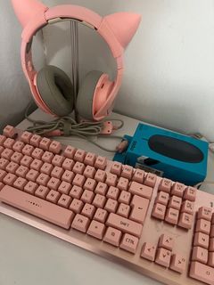 Pink Keyboard Gaming Keyboard free headset and mouse