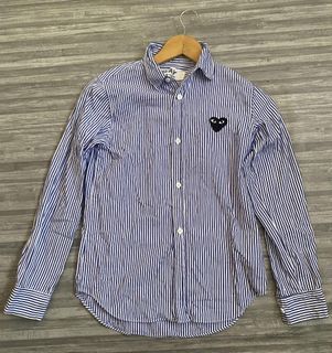 Play COMME des GARCONS Heart Patched Stripe Shirt Blue/White