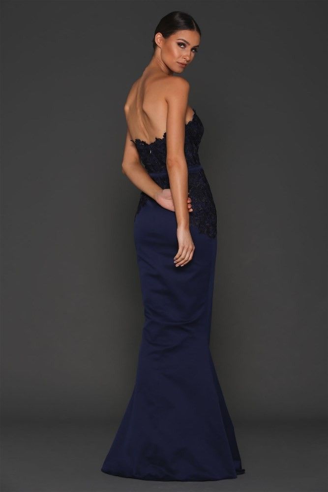 RTP$300+ Haute on high luxe padded lace mermaid bustier gown in navy blue  fitted maxi dress with train by Elle Zeitoune, Women's Fashion, Dresses &  Sets, Dresses on Carousell
