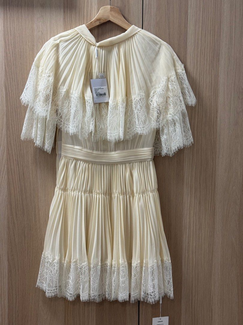 self portrait cream chiffon tiered midi dress Yellow Chiffon Tiered Midi Dress self-portrait