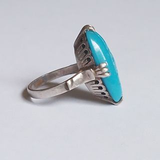 Size 4 S925 Vintage Turquoise (?) Ring with Engraving