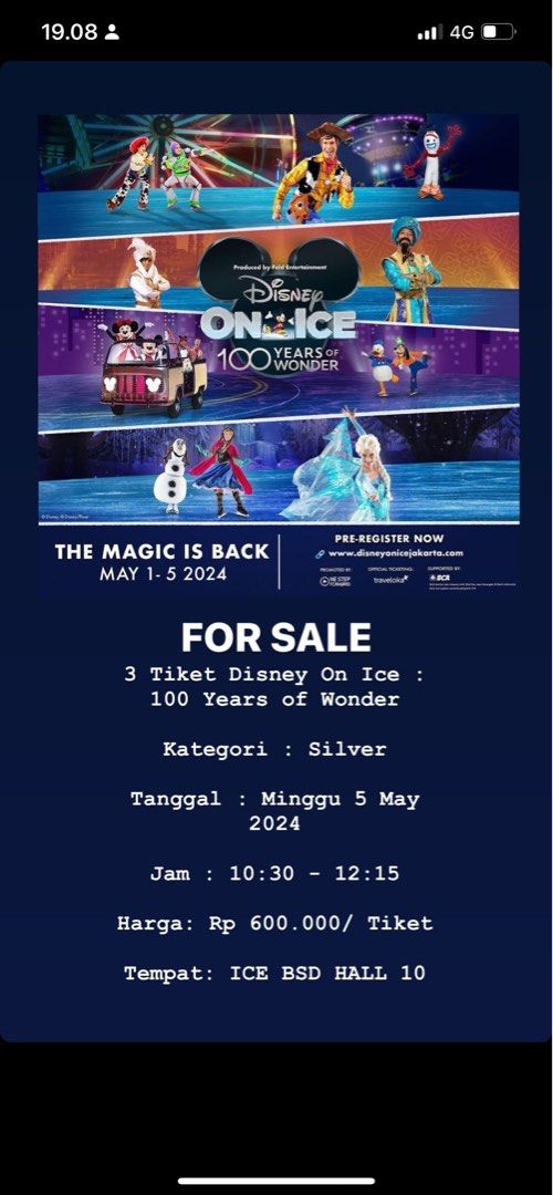 Ticket disney on ice, Tiket & Voucher, Tiket Acara di Carousell