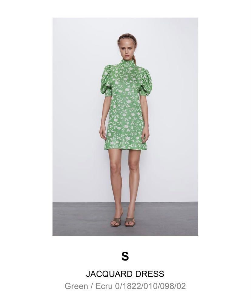Zara Knitted Jacquard Green Puff Sleeves Mini Dress, Women's Fashion,  Dresses & Sets, Dresses on Carousell