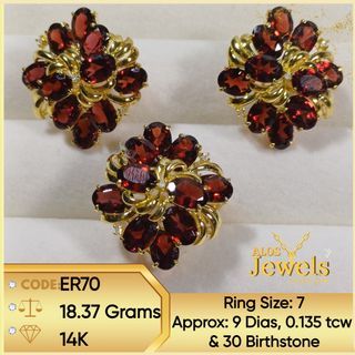 14K Gold Earrings and Ring with Natural Diamonds and Birthstone