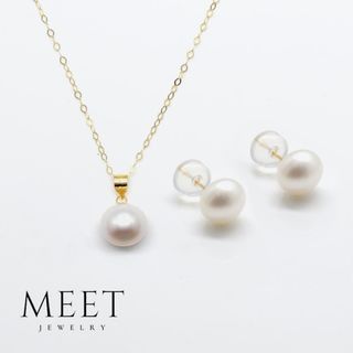 18K Gold MEET Women Pearl Necklace Set Pawnable