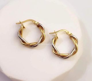 18k Saudi Gold Twisted Hoop Earrings