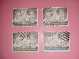 (1994) [TAKE ALL x4] Pilipinas Visit of US President Clinton to the Philippines Stamp Set  (Pres. Fidel V. Ramos and Pres. Bill Clinton)  Vintage Old Print Collectible Prints Collection Collector
