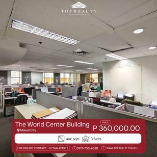 400sqm Office Space for Rent in The World Center Building, Makati City