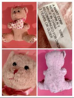 A MART CORP Pink Teddy Bear Hugging a Heart Pillow Old Classic Vintage Plush Toy Plushy Plushies Doll Dolls Bears