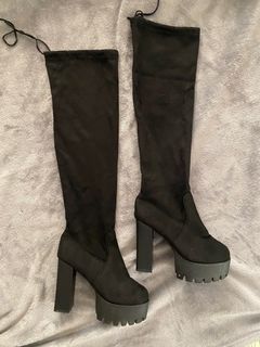 Above the knee high boots black boots high heels boots chunky boots