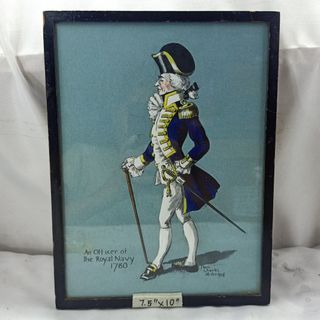 AH42 An Officer of The Royal Navy 1780 print in 7.5"x10" wood black frame from UK for 325