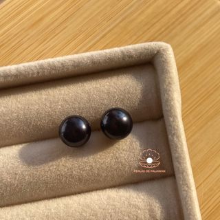 Authentic Black 8-9mm Freshwater Pearl Stud Earrings