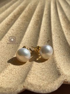 Authentic White 12-13mm Freshwater Pearl Stud Earrings