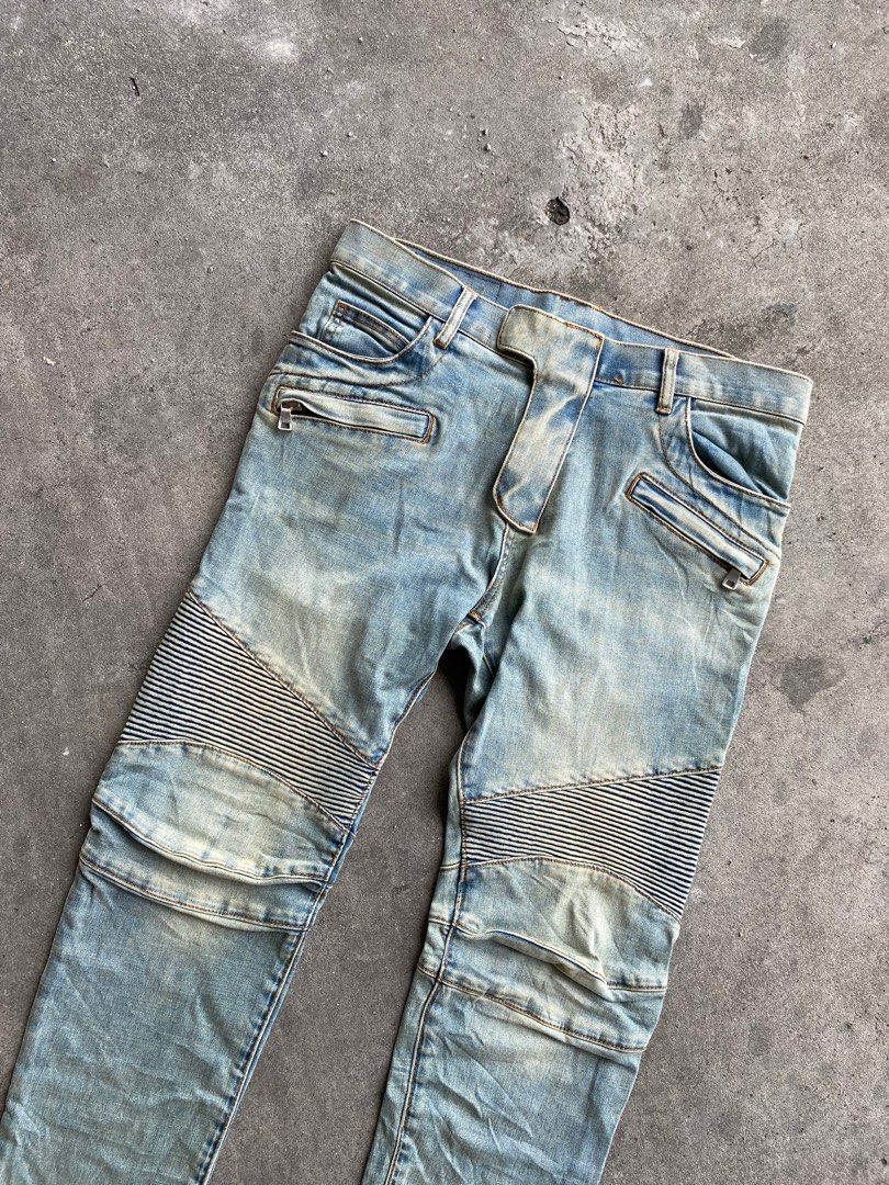 Balmain Biker Jeans Fashion Skinny, Fesyen Pria, Pakaian Bawahan