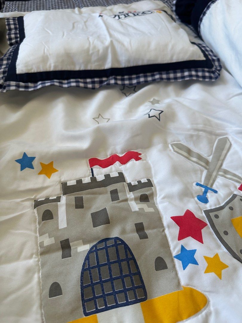 Bed sheet and Pillow Case Set for Crib (Category: Cots & Cribs) located in Binan City. Submitted by the_declutter_queen (Listing ID 1300166864, Image 2). Description: 1 set for sale: -1 head pillow with case -2 bolster pillows with cases -1 bed sheet / comforter Barely used No stains Can pass as brand new MOP: Gcash Shipping: for pick up only c/o buyer .