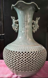 Celadon Vase Reticulated 25"