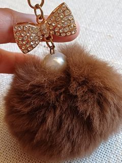 Cute & Fluffy Bag Charm with Faux Pearl & Ribbon Diamond Stones