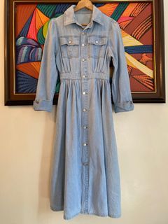 Denim Dress Female Summer Thin 2023 New Bubble Sleeve Gentle Wind Shirt Skirt French Vintage  Long Dress