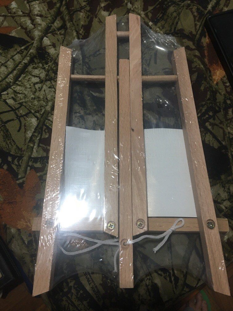 Easel stand 64x22x33cm (Category: Craft Supplies & Tools) located in Quezon City. Submitted by aldenpv (Listing ID 1300245714, Image 2). Description: Easel stand 64x22x33cm Mall price 400 Sealed For picture/art stand Unused and for decluttering.