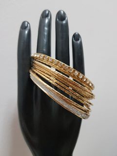 FROM ABROAD: 10 Bangles / Bracelets Set (mix of Diamond -like Studs, Gold, Silver) - A335 Bangle Bracelet