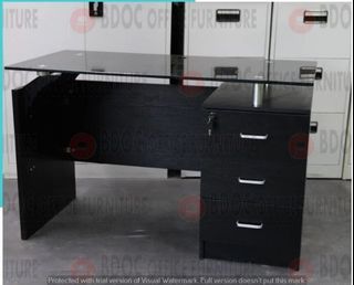 glass top office table with side pull out drawer / office partition / office table / office furniture