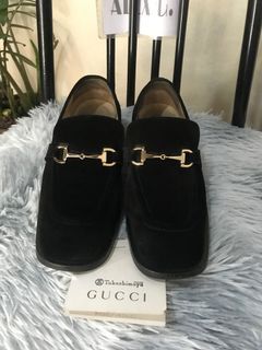 GUCCI horsebit heel loafers suede black shoes