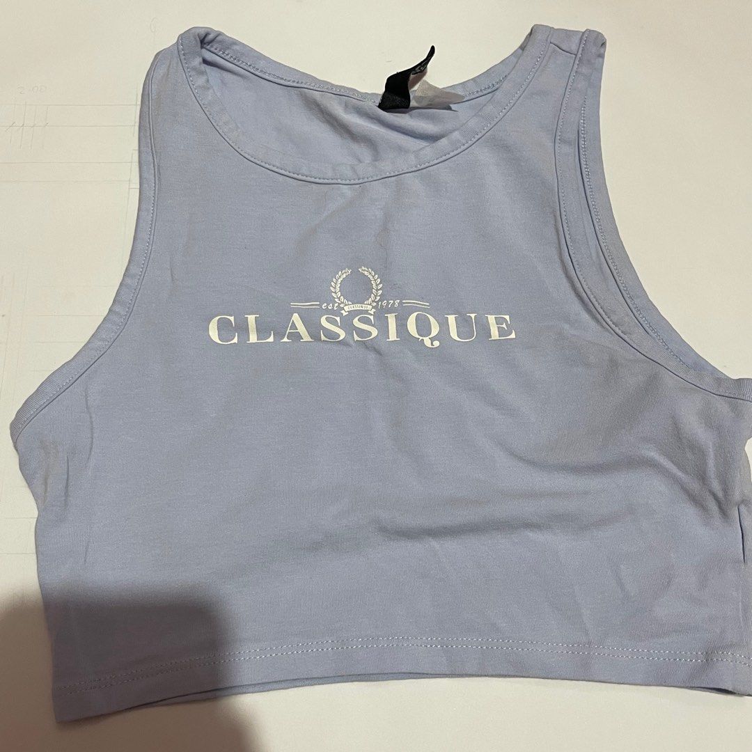 H&M blue cropped tank top (Category: Sleeveless) located in Manila. Submitted by dendm (Listing ID 1300175075, Image 1). Description: brand new, never used rfs: small for my liking.