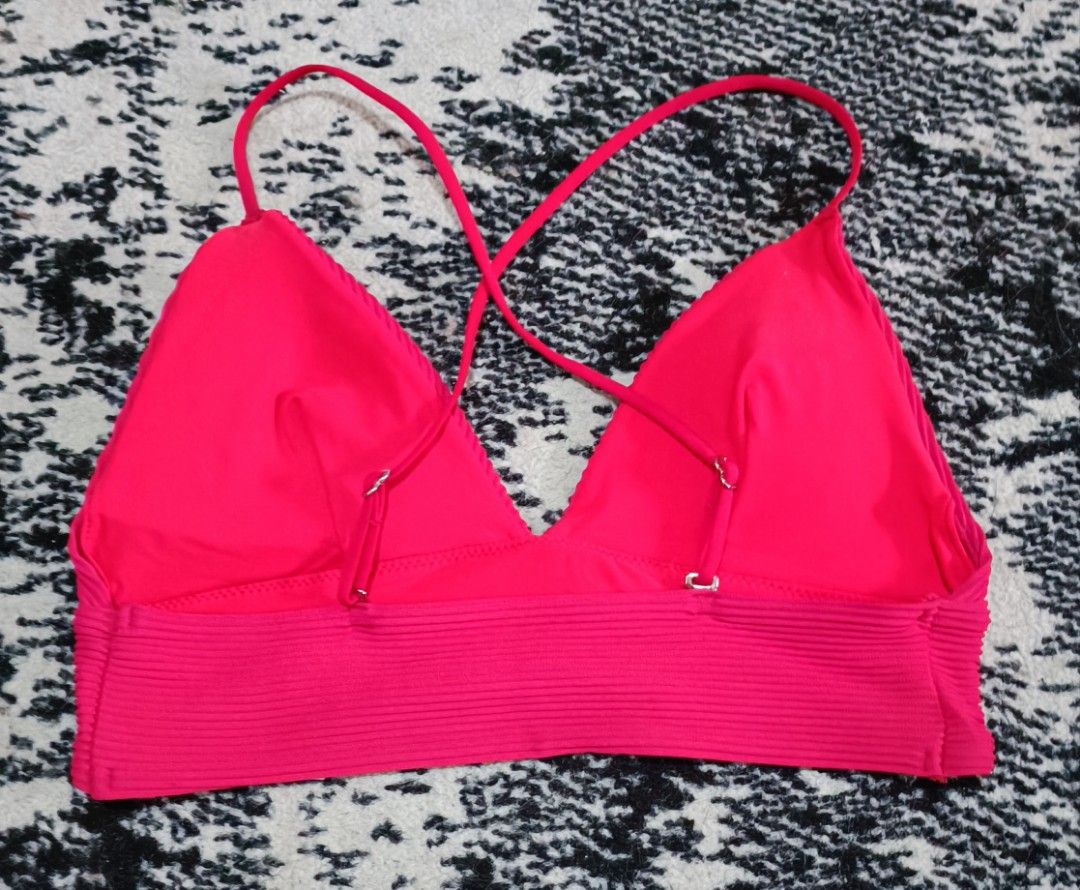 H&M Padded Ribbed Triangle Bikini Set in Red, Fesyen Wanita