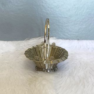 Japan Vintage Silver Plated Small Woven Basket Decor