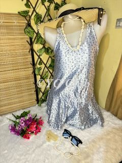KOREAN	XLarge	1-pc Short dress-type, bikini bottom with peplum skirt silk SKY BLUE/LAVENDER FLORAL YG0052