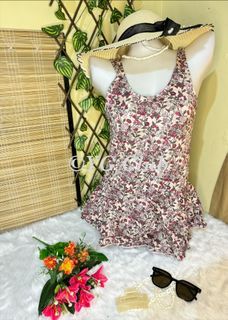 KOREAN	XLarge	1-pc Short dress-type, bikini bottom with peplum skirt BROWN/RED FLORAL RUSTIC YG0055