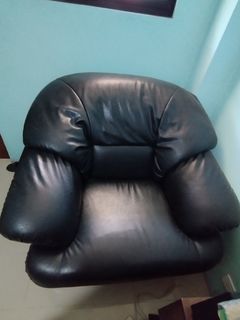 Single Black Genuine Leather Sofa