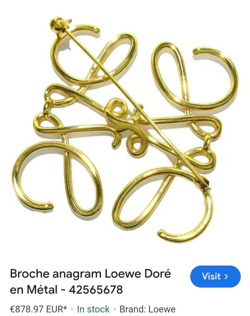 Loewe Brooch (Category: Brooches) located in Quezon City. Submitted by brandedcorner (Listing ID 1300123745, Image 3). Description: Excellent condition Slightly used Gold Tone No inclusion Dimension: 2 inches x 2 inches.