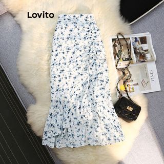 LOVITO - Casual Ditsy Floral Ruched Skirt (size S)