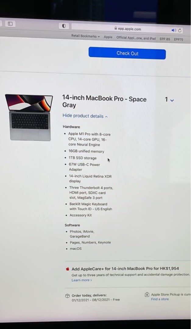 MacBook M1 Pro 1TB 16GB RAM Apple care+原價$19798, 電腦＆科技 