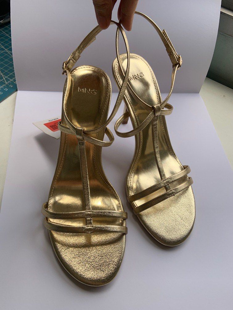 Mango Gold Strappy High Heel Sandals Mango Gold Stiletto Heel