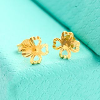 18K Gold (Pawnable) MEET Four Leaf Clover Earrings Casting Stud