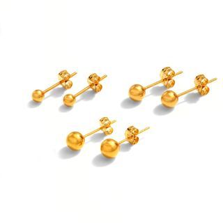 18K Saudi Gold (Pawnable) MEET Plain Ball Stud Earring (Unisex) 