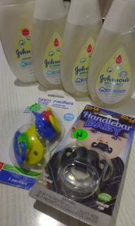 Pacifier and Johnson's baby bath and lotion