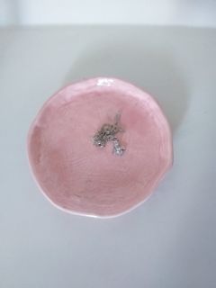 Pink ceramic jewelry dish plate