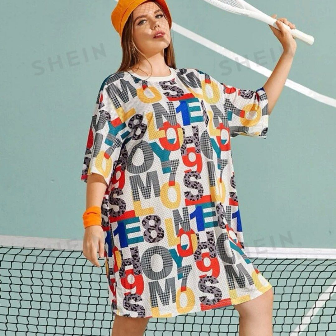 Plus Size Letter Graphic Sports Dri Fit Tee Dress 4XL UK24 UK26 UK28