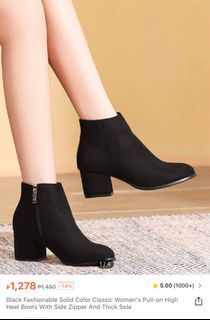 Pull-on High Heel Boots With Side Zipper And Thick Sole
