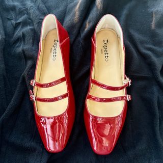 Red double strap mary jane maryjanes flats