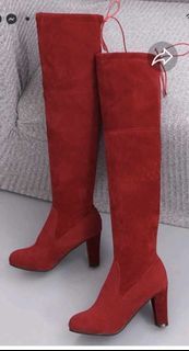 Red suede high boots above the knee boots high heel boots