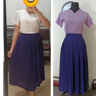 Get these 3! 💜 Violet Electric Pleated Midi Skirt|White Pearly Blouse|Lilac Blouse