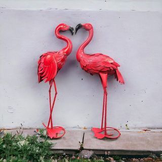 Set of 2 Metal Pink Flamingo Garden Statues 3.5ft Tall - Home Decor, Collection, Gift Ideas